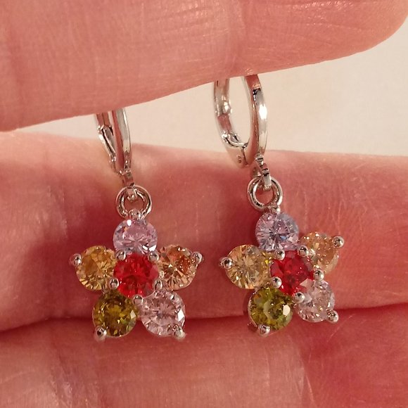 18K White Gold Filled Flower Diamond Zircon Dangle Earrings Gorgeous Party Gift - Picture 2 of 4